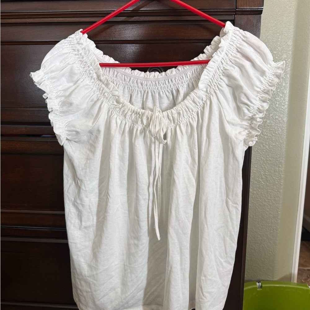 White Peasant Blouse with Ruffle Sleeves